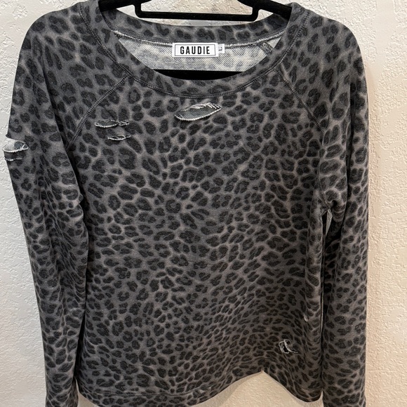 Tops - Black and Gray Distressed Cheetah Print Sweatshirt, Size Large